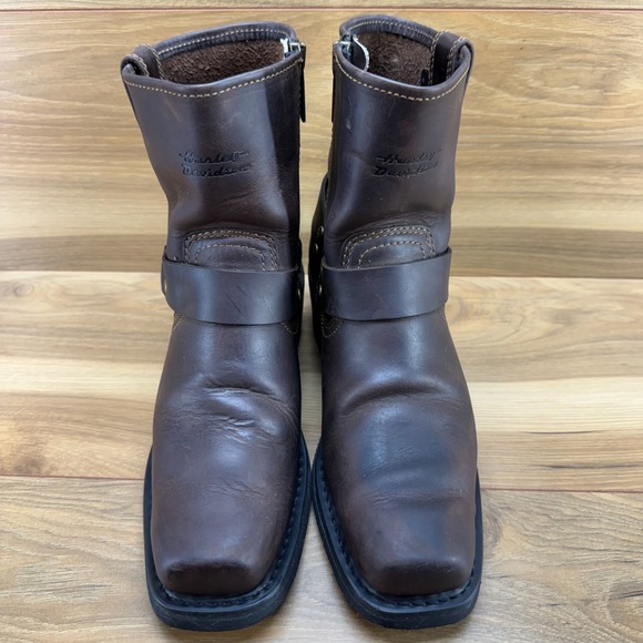 Harley Davidson Harness Womens Boots 7.5 Brown Leather Square Toe Biker Zip - Picture 5 of 11
